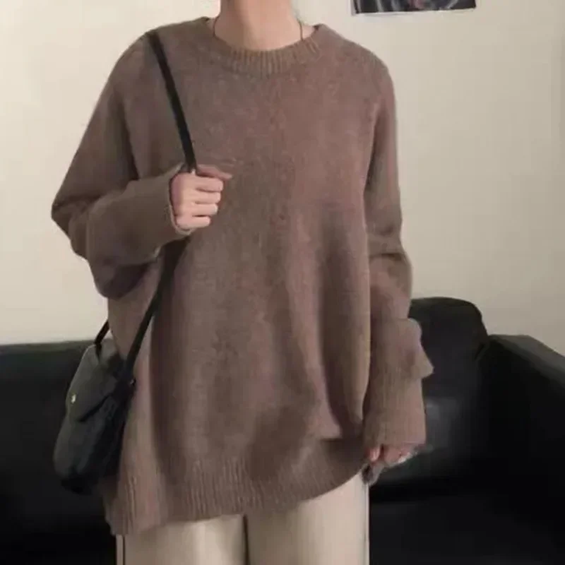 

Vintage Women Solid Sweaters Autumn Winter O Neck Long Sleeve Pullovers Tops Korean Fashion Oversized Thick Knitted Sweater Y2k