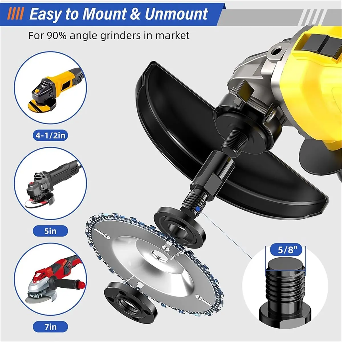 Angle Grinder Attachment Kit with 4 Extension Shaft,2 Pcs Flange Nut,1 Spanner Wrench,1 Disc Guard - 5/8
