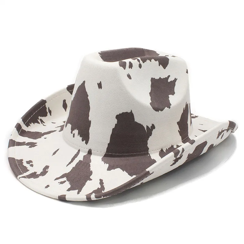 Western Cowboy Hat Autumn Winter New Large Brim Cow Pattern Suede Tibetan Style Belt Outdoor Jazz Hat