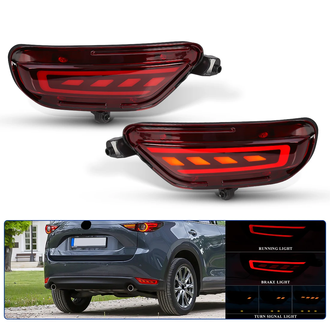 3-Functions Car Rear Bumper Lights For Mazda CX-5 CX5 2017 2018 2019 2020 2021 Brake Dynamic Turn Signal Lamp Driving Lamp 12V