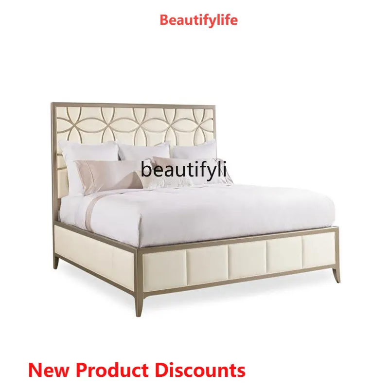 

A15 American Light Luxury Solid Wood High Back French Style Princess Bed Simple Modern Master Bedroom Double Bed