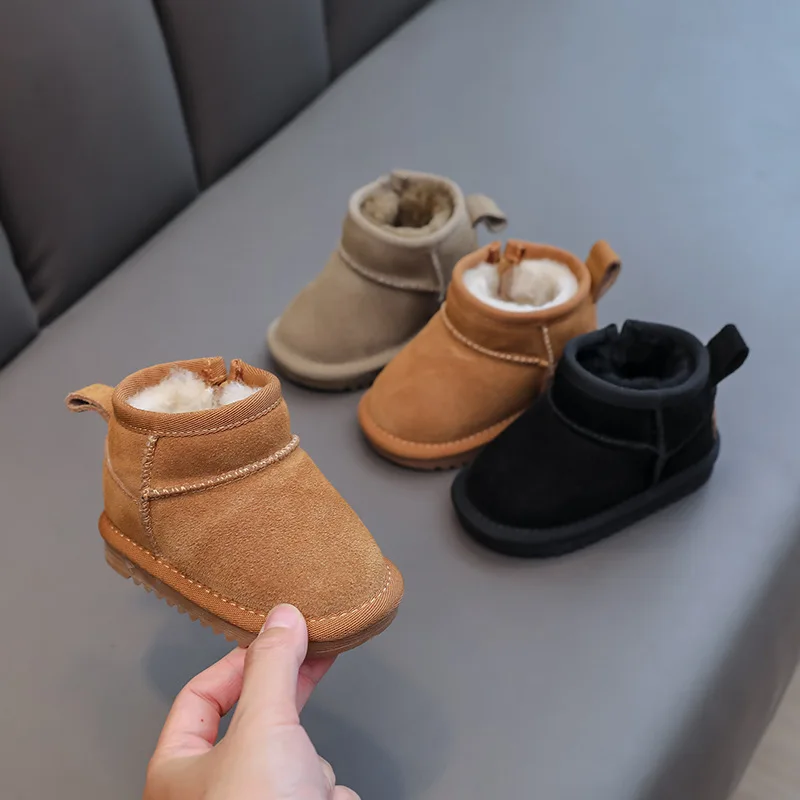 Baby Soft Suede Leather Snow Boots Boys Girls Warm Thicken Fur Cotton Shoes Children Anti-slip Warm Winter Boots