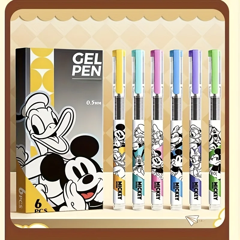 6pcs Disney Mickey, Minnie And Friends Retractable Neutral Pen, 0.5Mm Tip, Suitable for Office Use, Creative Learning Stationery view 4