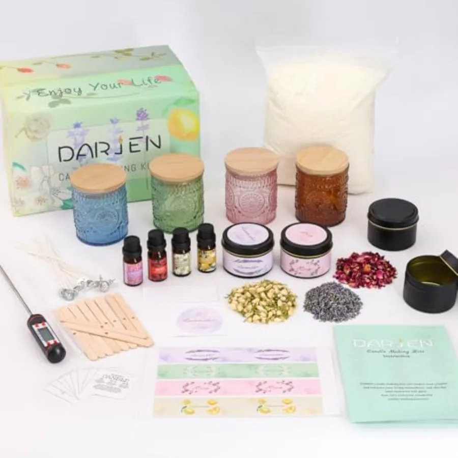 

Candle Making Kits - Soy Candles Making Supplies for Adults Including 4 Candle Jars Amber Pink Blue Green Candle Tins Wax Scent