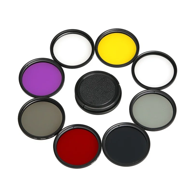 52mm Lens Filter Adapter Ring CPL UV ND8 ND16 Star 6 Red Yellow FLD/Purple for GoPro HERO 9 10 Black Camera 8 In 1 Kit