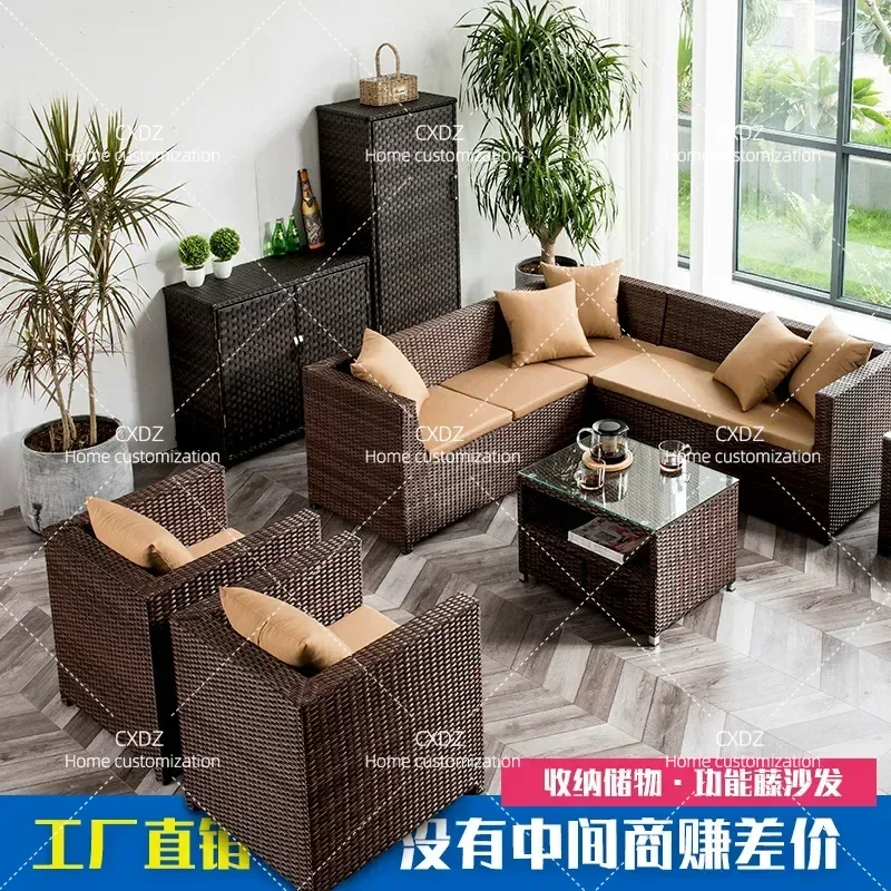 Modern Rattan Sofa Set with Coffee Table Single Double Corner Card Seat for Garden Courtyard Outdoor Balcony Living Room