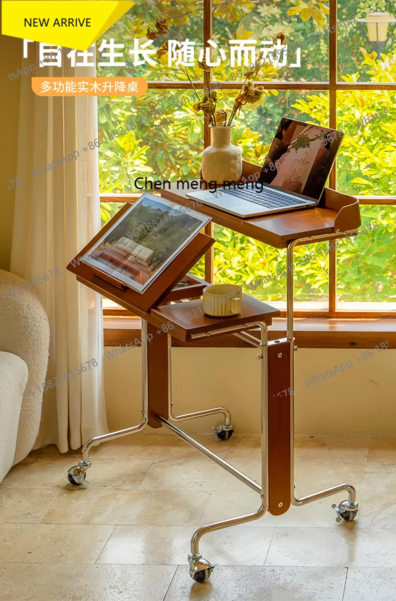 

M138 Solid Wood Mobile Folding Adjustable Narrow Desk Small Apartment Computer Study Office Bay Window Bedroom Bedside Table