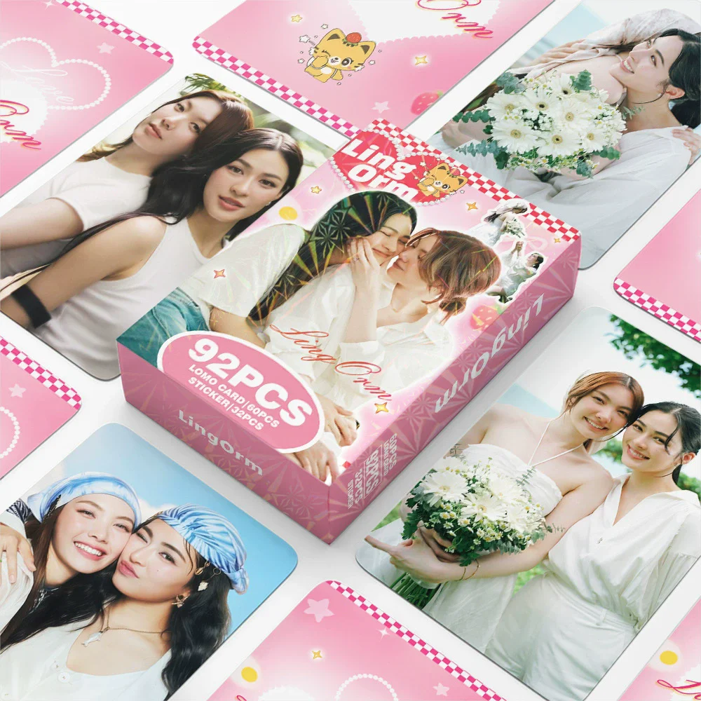 Thai Star LingOrm Merch Lomo Cards 92Pcs Total 60Pcs HD Photocard 32Pcs Cute Stickers Ling & Orm Couple Photo Cards