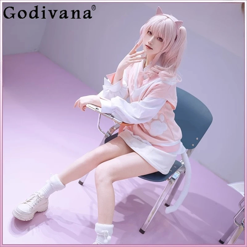 Halloween rosa gilet camicia calzini coda set da donna progetto Sekai colorato costume cosplay di scena femminile dolce abiti da festa