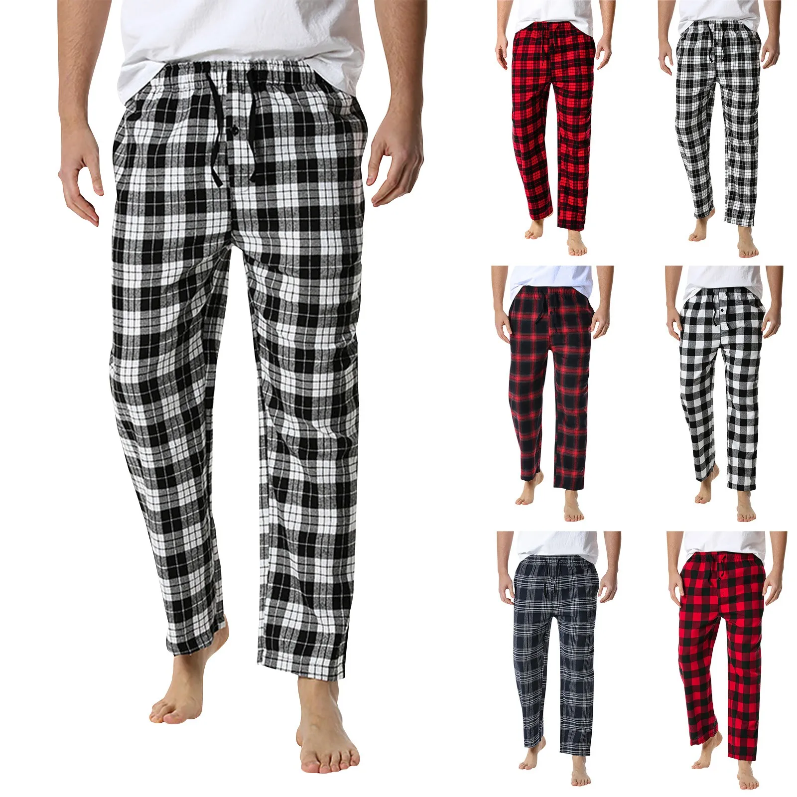 

Fashion Men´S Casual Cotton Pajama Long Pant Soft Comfortable Loose Elastic Waistband Plaid Cozy Sleepwear Home Lounge Pants New