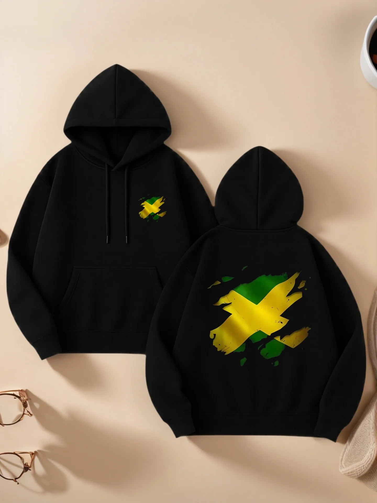 

Graphic Hoodie Women, Jamaica Flag Graphic Print, Casual Aesthetic, Soft Fabric, Casual Everyday Wear, For Young Men