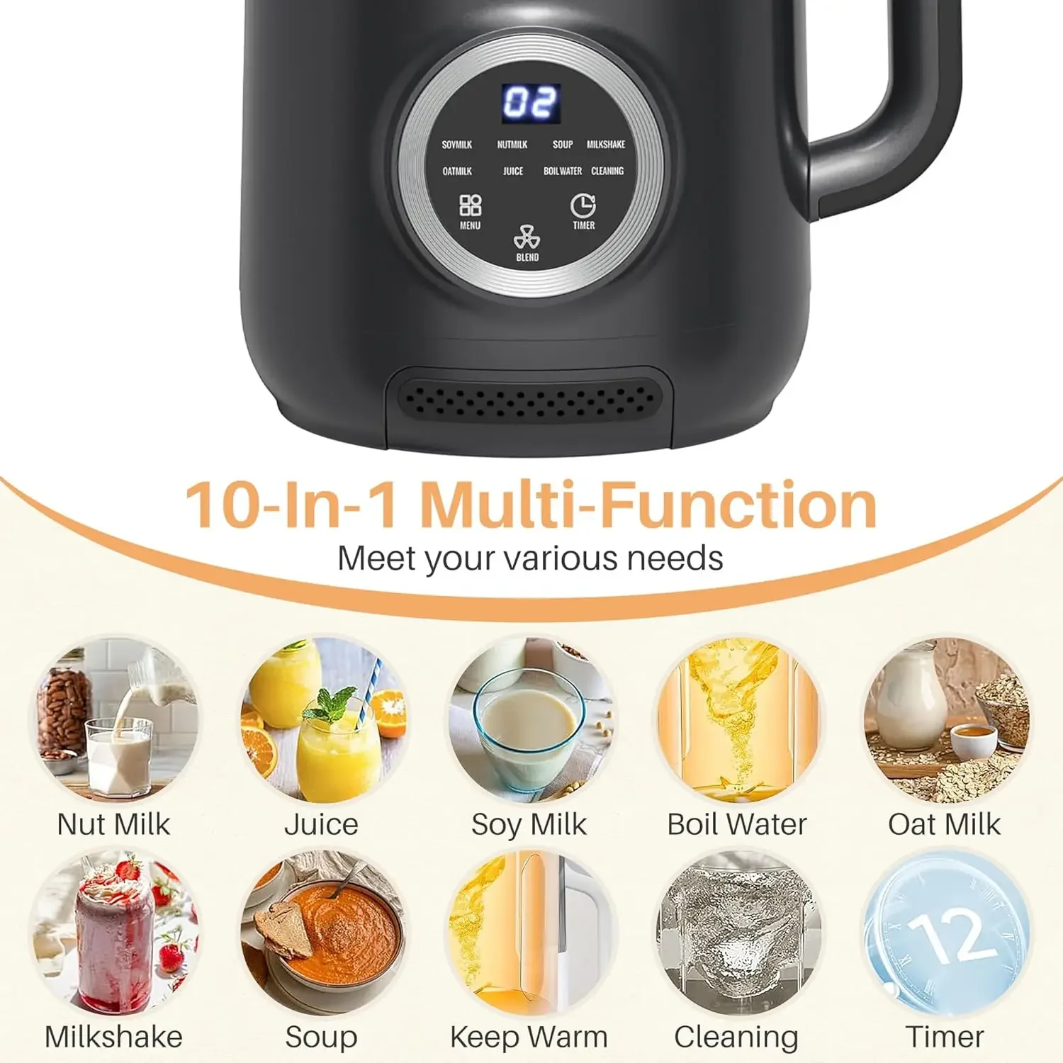 

10-in-1 Nut Milk Maker, Electric Bean and Nut Milk Machine, 40oz Soy Milk Maker Blender for Homemade Almond,Soy, Coconut, Juice