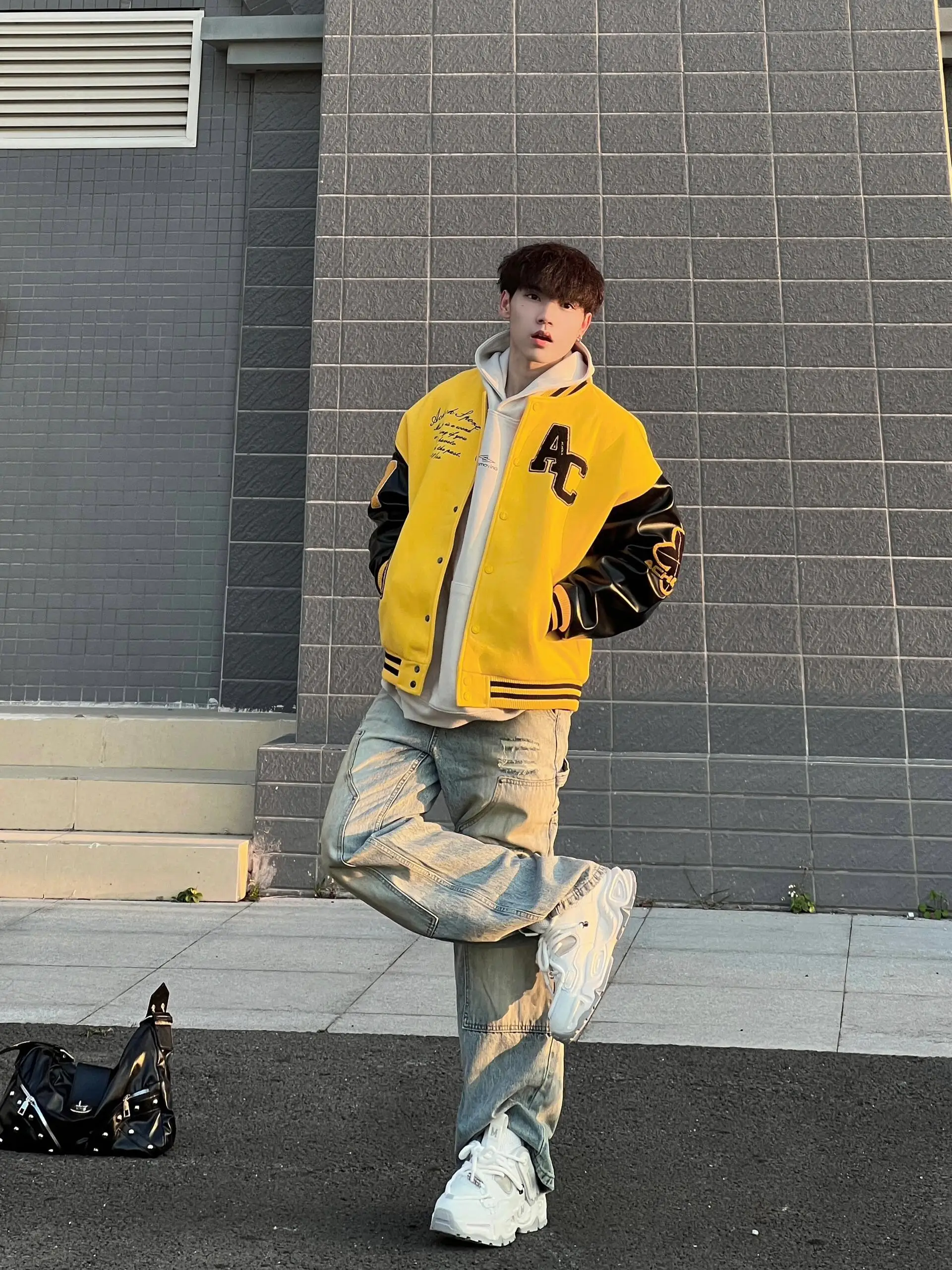 

American Sle Casual Oversize Loose Baseball Jaet for Men Spring Autumn Versatile Comfortable Polyester Fibre Coat