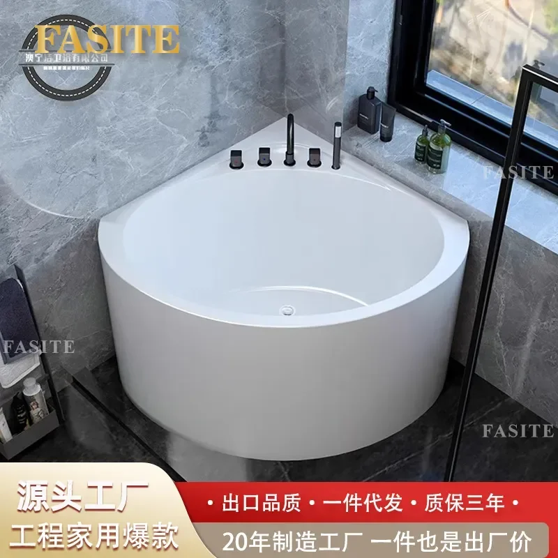 For Small Apartment Seamless Homestay Household Mini Freestanding Fan Shaped Deep Foam Acrylic Bathtub With Faucet