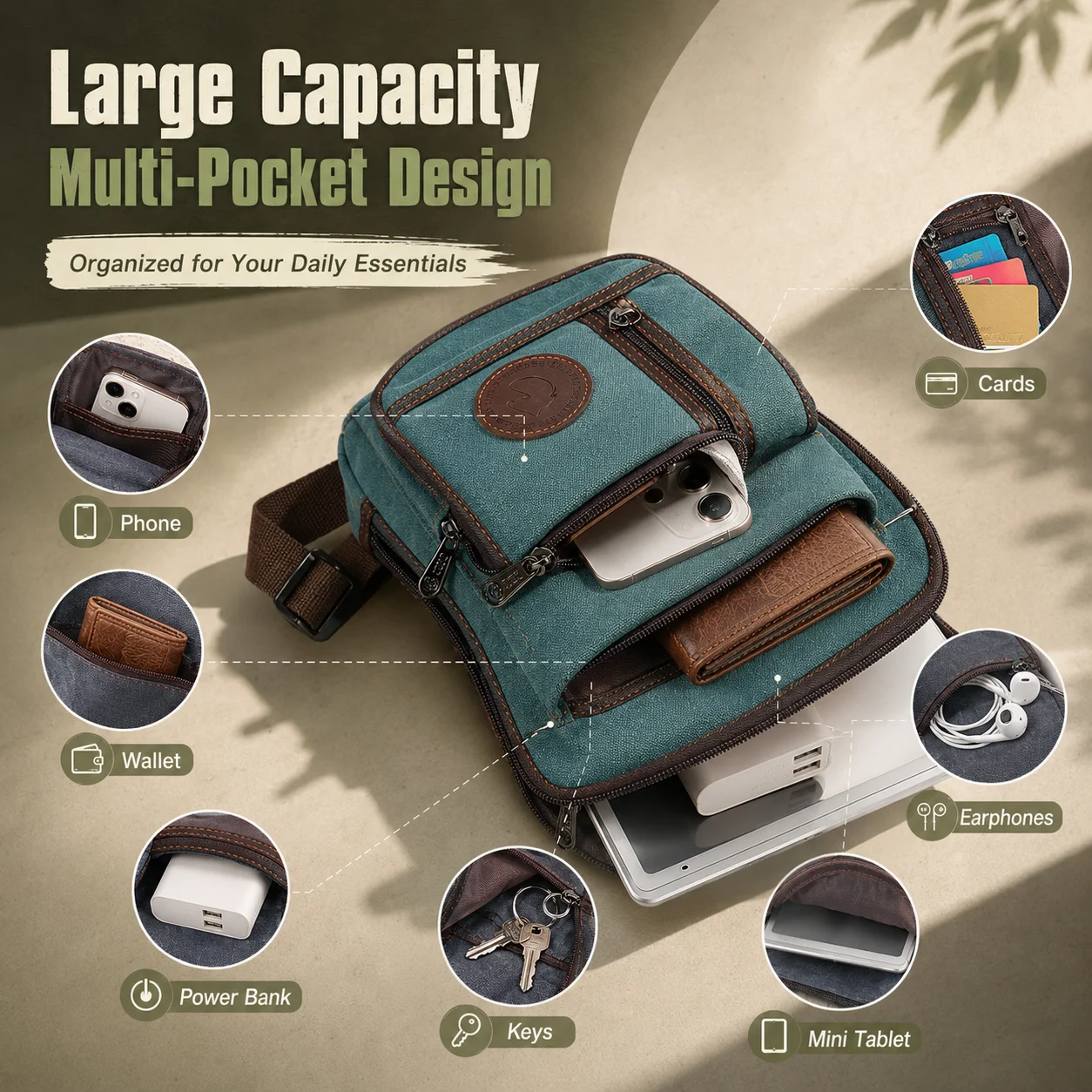 Tas Kaki Vintage Bahan Nilon Multi Kantong, Tas Pinggang Paha yang Dapat Disesuaikan, Tas Selempang Portabel Untuk Olahraga Luar Ruangan dan Penggunaan Sehari-hari