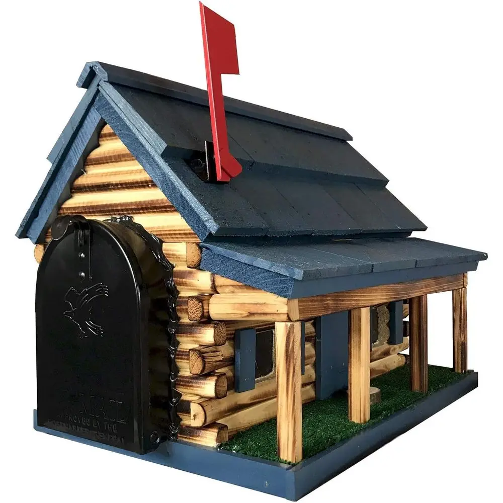 

Деревянный почтовый ящик ручной работы с сайдингом для коттеджа, синий, сделано в США амейшскими мастерами