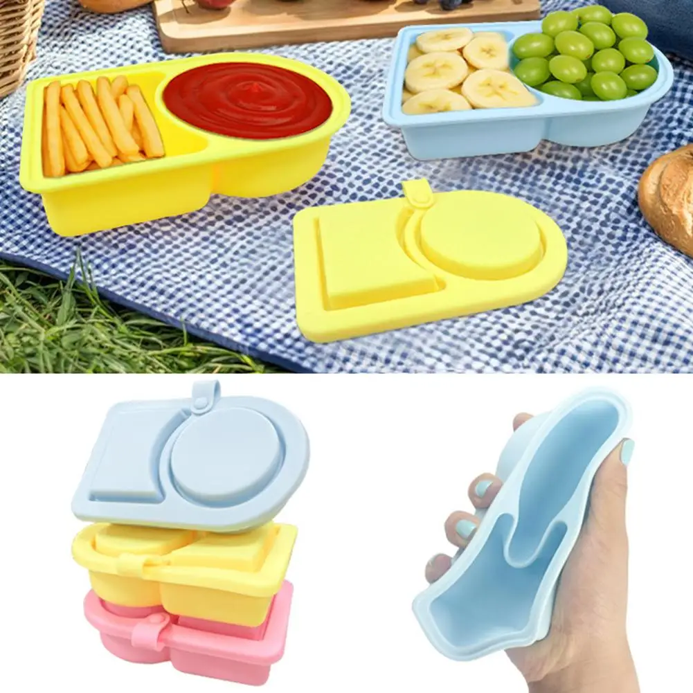 

Silicone Snack Containers Reusable Container Sauce Dish With Lids 2 Compartment Salad Dressing Food Dispenser For Snack Storage
