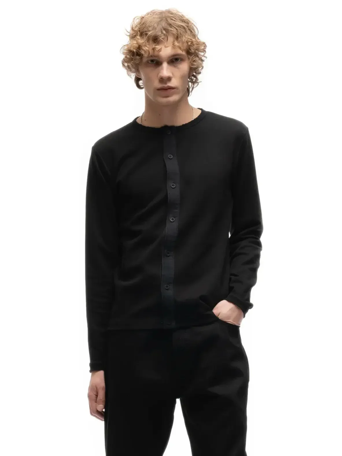 No faith studios spring and summer Japanese-style placket button-down cardigan simple basic black backing long-sleeved T-shirt