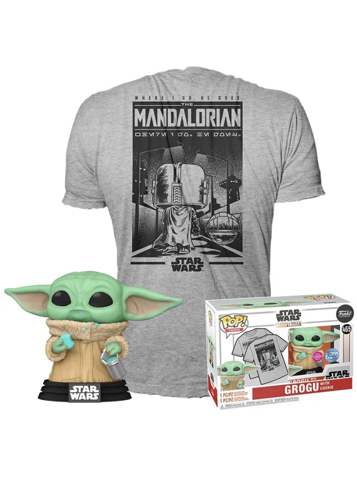 Funko Pop Tees Grogu With Cookie The Mandalorian Flocked Special Edition 465 T shirt size L