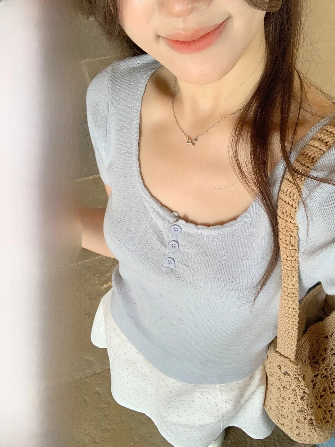 

Sweet Knitted Slim Fit Short Sleeve Top Korean Style Ageless Design Sensation Soft Comfortable Nylon Blend Casual Wear for Women