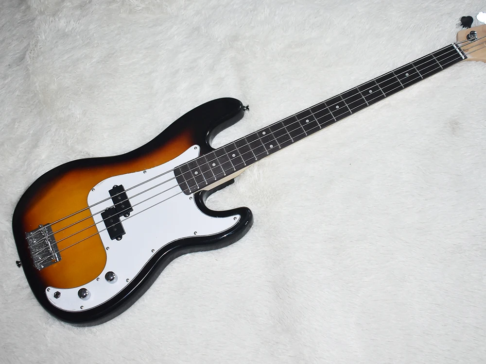 Factory Tobacco Sunburst Electric Bass Guitar Rosewood Fretboard White Pickguard Chrome Hardwares Customizable