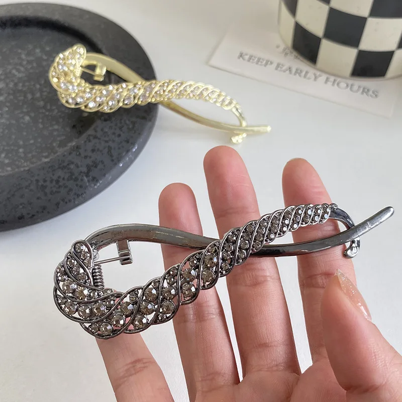 Pinza para el pelo de lujo con diamantes de imitación para mujer y niña, horquilla giratoria con hebilla de rana, maquillaje, lavado de cara,