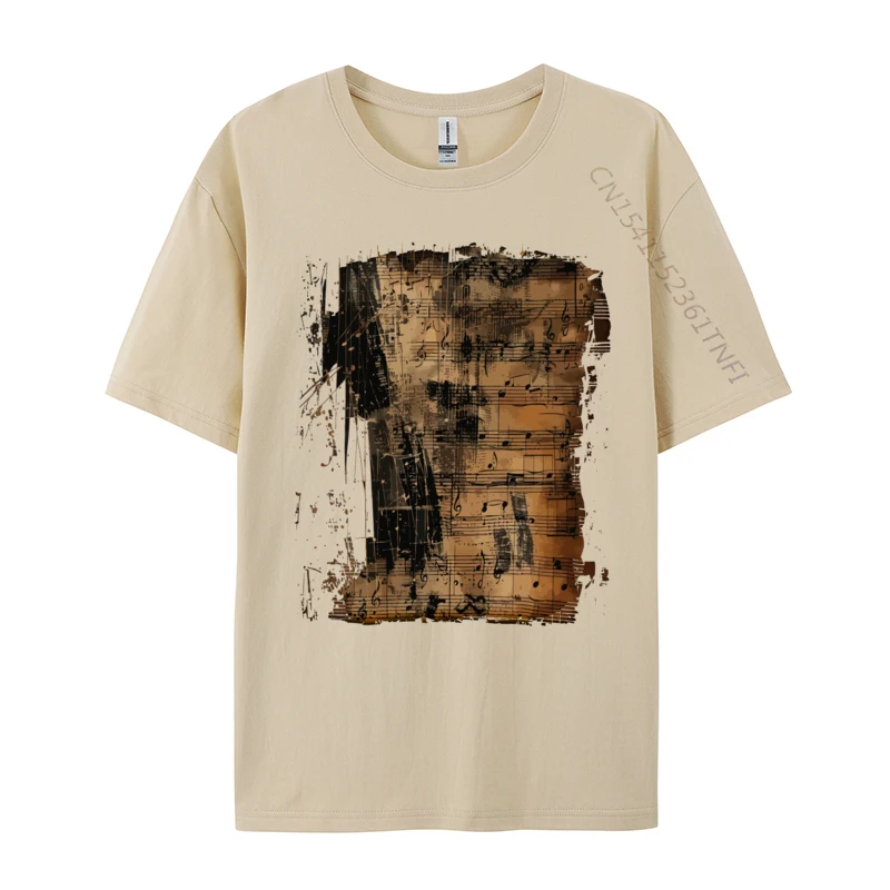 Vintage Music Sheet Notes Pianist Musician Grunge Tops & Tees Simple Style Top T-shirts Family Party Pure Cotton Men's T Shirts image 3