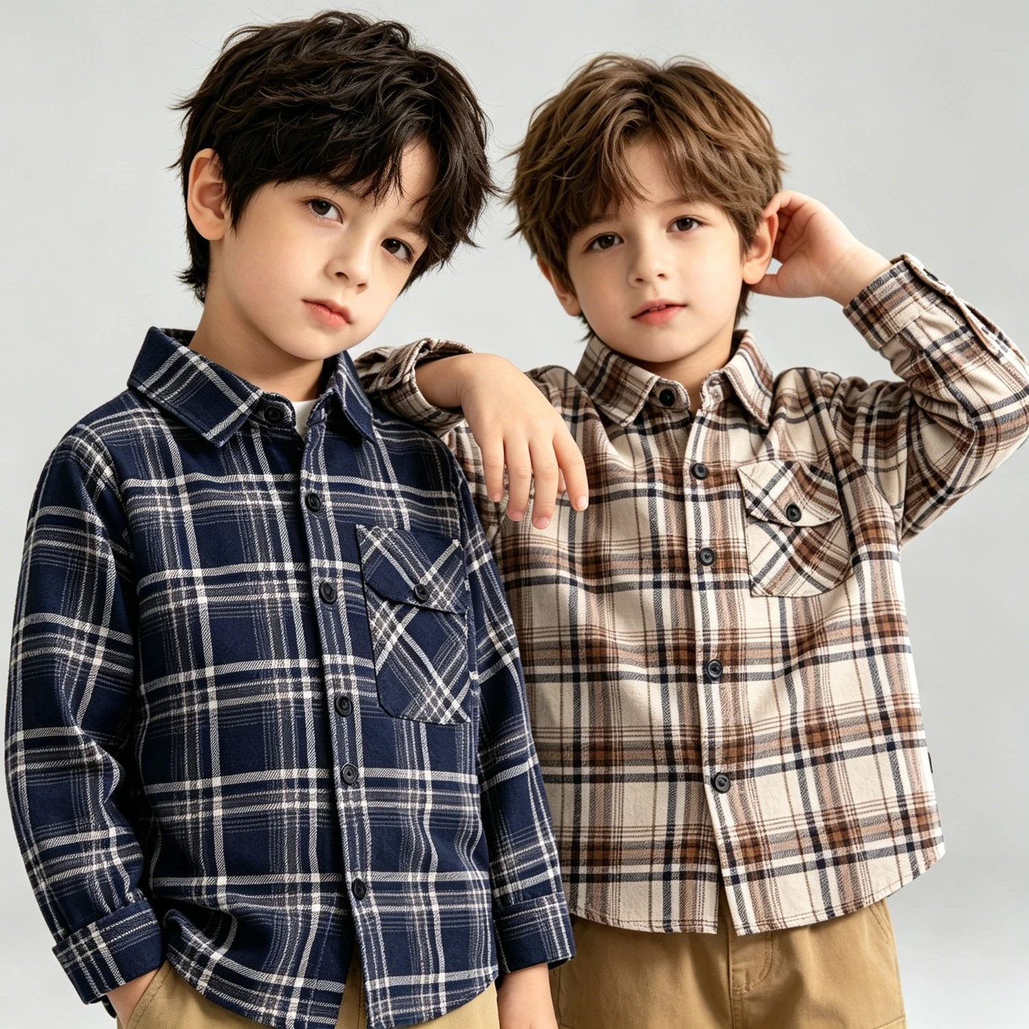 Kids Colorblock Plaid Lapel Shirt Long Sleeve Button Down Casual Top Boys Girls Spring Autumn School Uniform Daily Wear 2-12Y