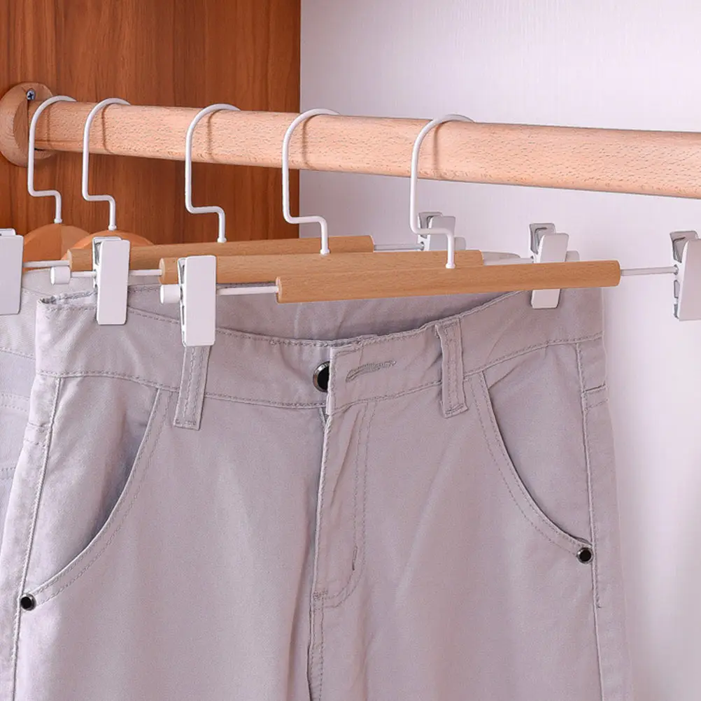 

5pcs Nordic Beech Wood Iron Art Clothes Anti-Skid Sturdy Laundry Hanger For Pants Skirt Wardrobe Trousers Rack Household Pants