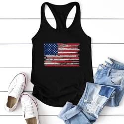 Seeyoushy American Flag Print Summer Casual Fashion Women's Tank Top Printed Vest Women's Crewneck Sleeveless Shirt Top Mujer