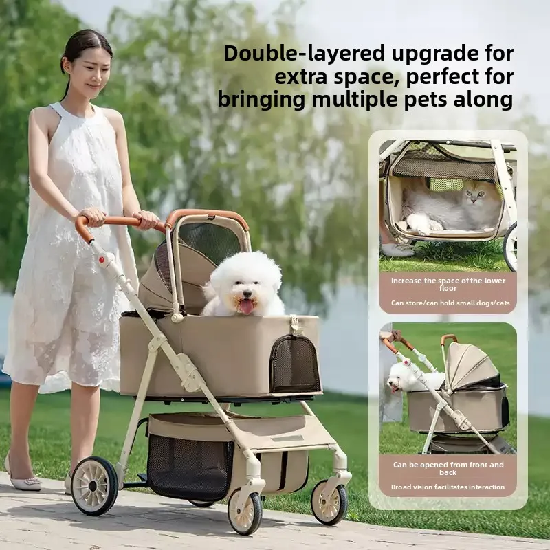 

Large Medium Lightweight Pet Stroller Folding Cart, Dog Cat Travel Outdoor Portable Dog Cart for Walking Hiking