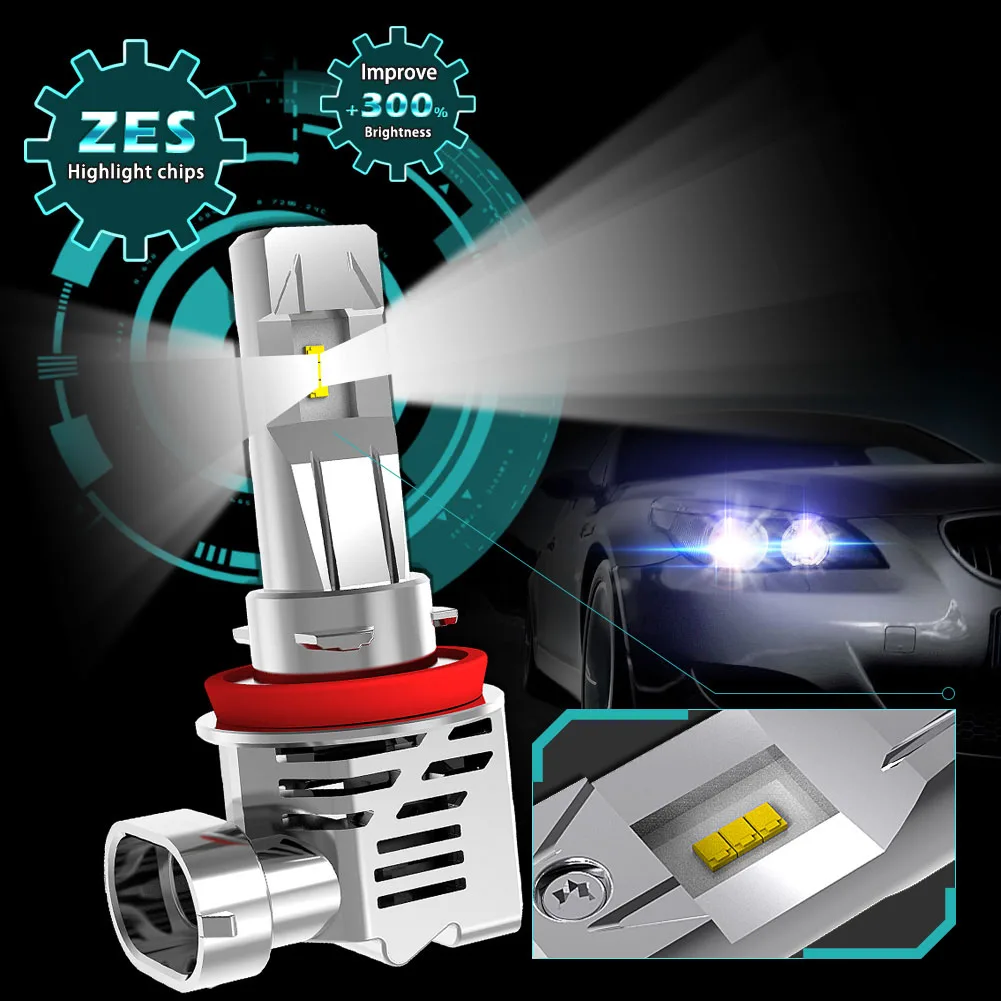 2Pcs Super Bright 20000LM 100W LED Canbus Auto Lights H8 H11 H9 H16JP LED Turbo Headlight Bulb No Error 6500K White 12V Headlamp