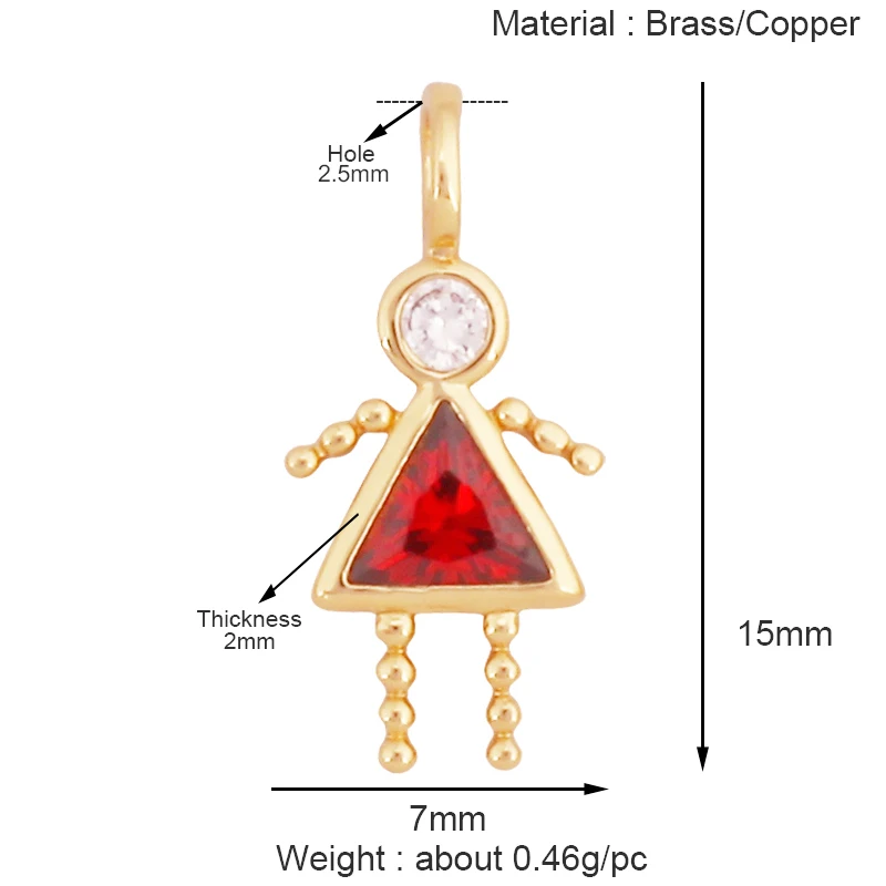 Trendy Love Boy Girl Geburtsstein Zirkonia Charm Anhänger, echte 18K Gold Halskette Armband für DIY handgemachten Schmuck Versorgung S04 – Detail 2