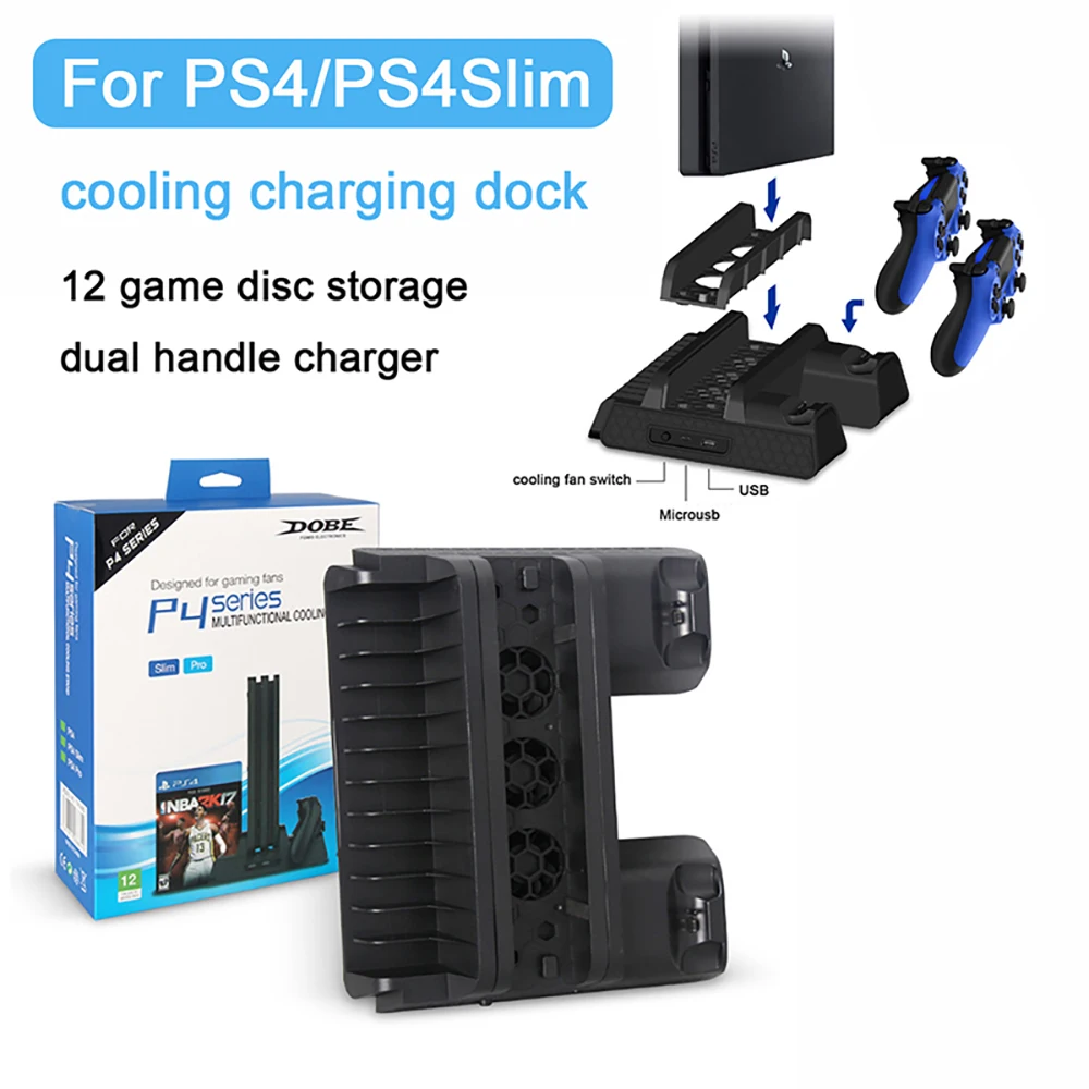 

for PS4 charging cooling dock station with 12 game disc storage box dual handle charger stand for PS4slim for PS4 PRO dock