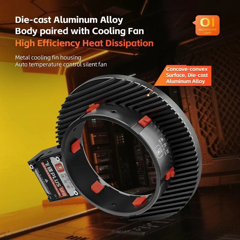 YCS Flying Saucer Plus Microscope Ring Light 280 LED Memory Setting Built in Cooling Fan Stepless Dimming for Phone PCB Repair