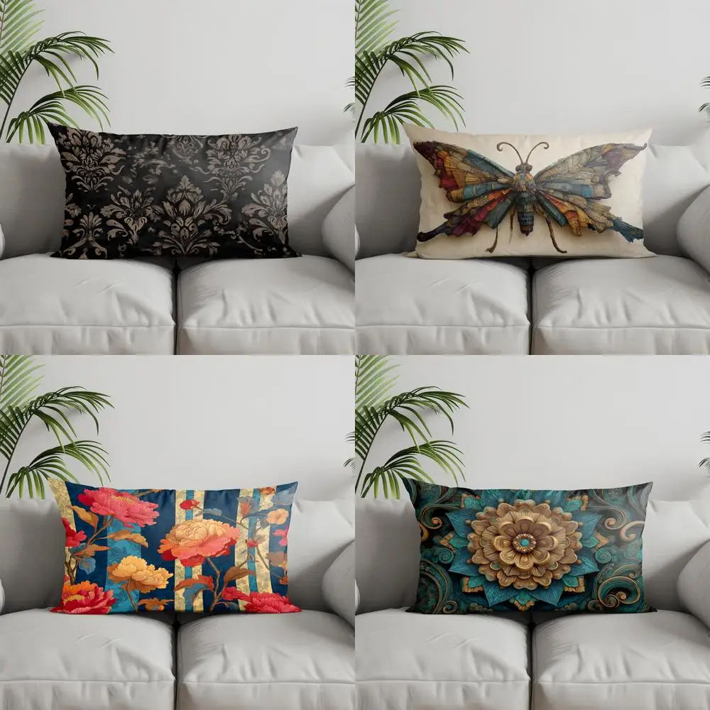 

Home Decor Elegant Damask Pattern Pillowcase Suitable For Sofa Bedroom Car Pillow Cover Cushion Rectangular Back Cushion