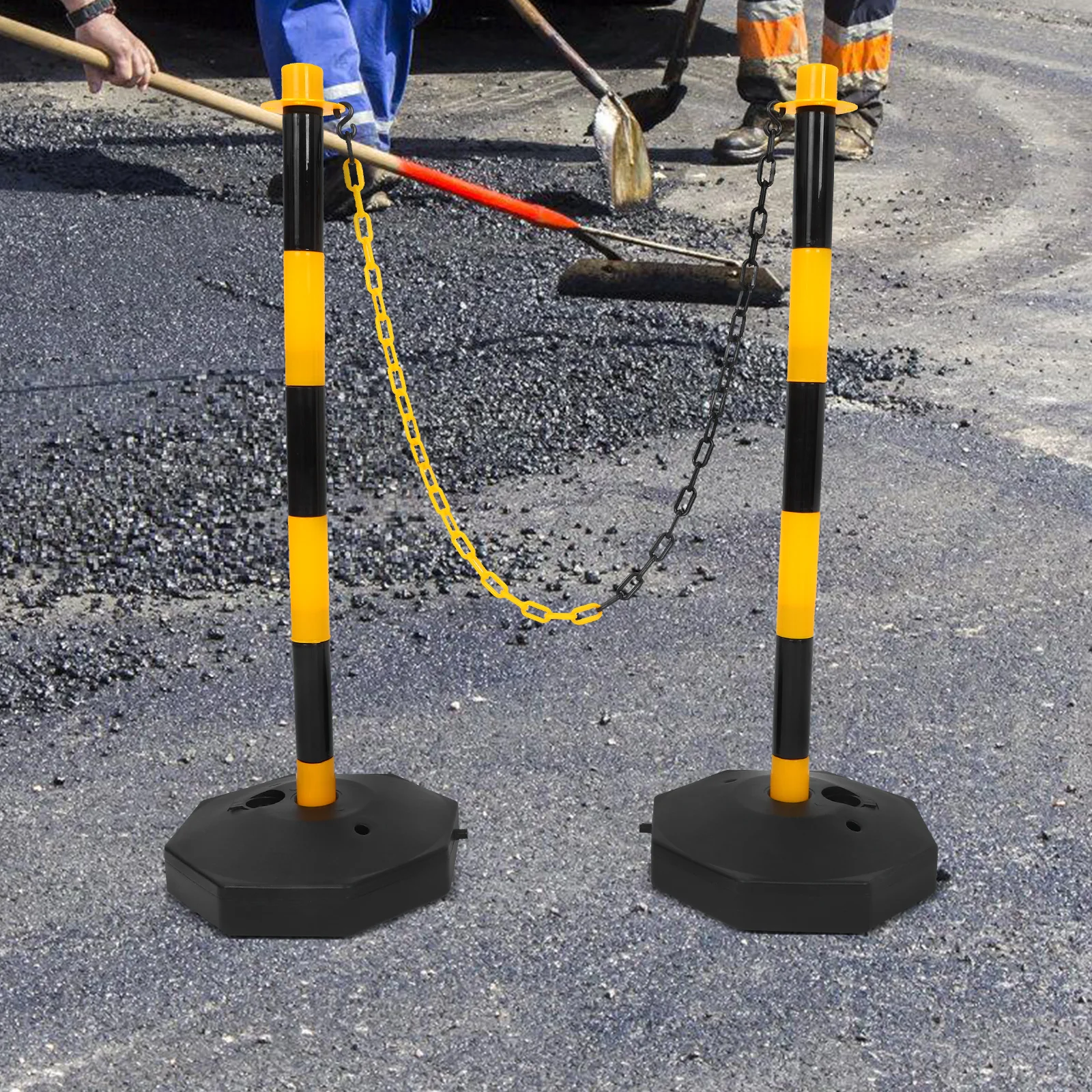 1 Juego de postes de tráfico de bolardo de carretera, barrera de seguridad de plástico portátil, Base rellenable, estacionamientos, sitios de construcción, tráfico de seguridad