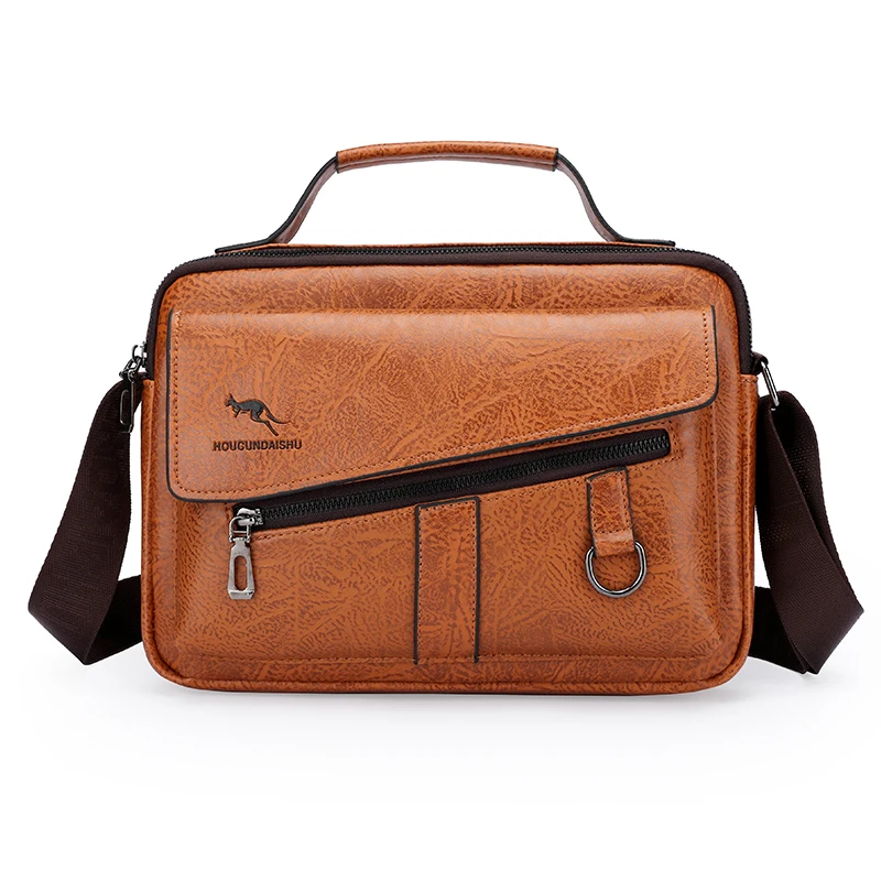 Kangaroo Brand Men Shoulder Bag Leather Messenger Bag For Men Office Business Briefcase Small Handbag Male Crossbody Side Bags