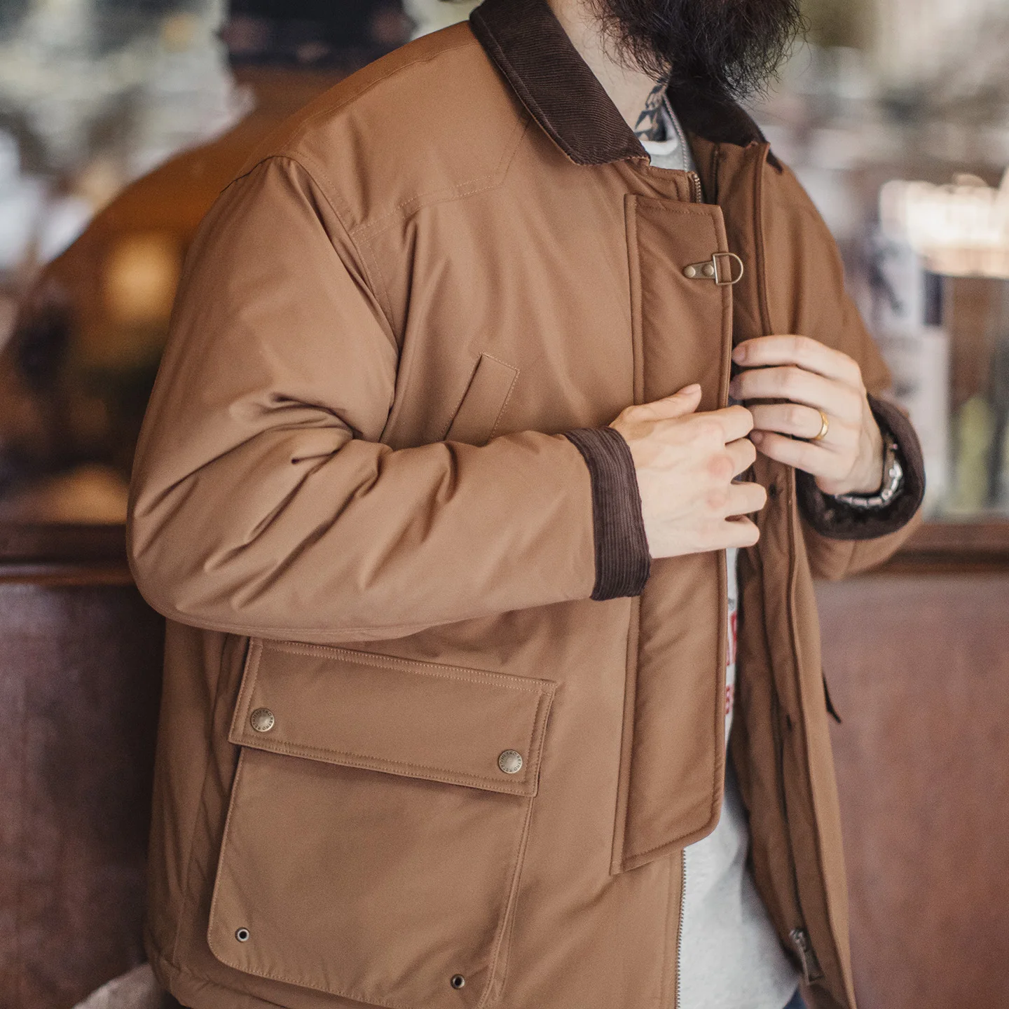 Maden Giacca da uomo vintage in cotone Safari Giacca da caccia imbottita calda Colletto in velluto a coste Cappotto da fienile Giacca a vento per l'inverno