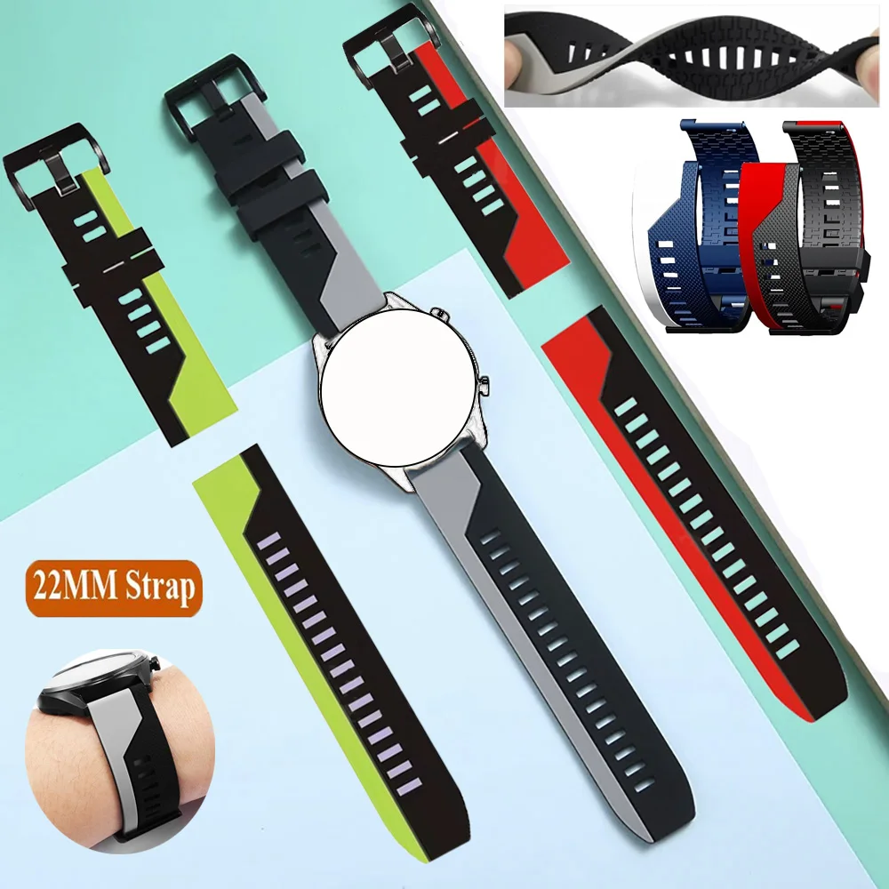 سوار معصم من السيليكون بعرض 22 مم، حزام بديل للساعة الذكية، إكسسوار للساعة، حزام رياضي ناعم وجيد التهوية، سوار معصم عصري