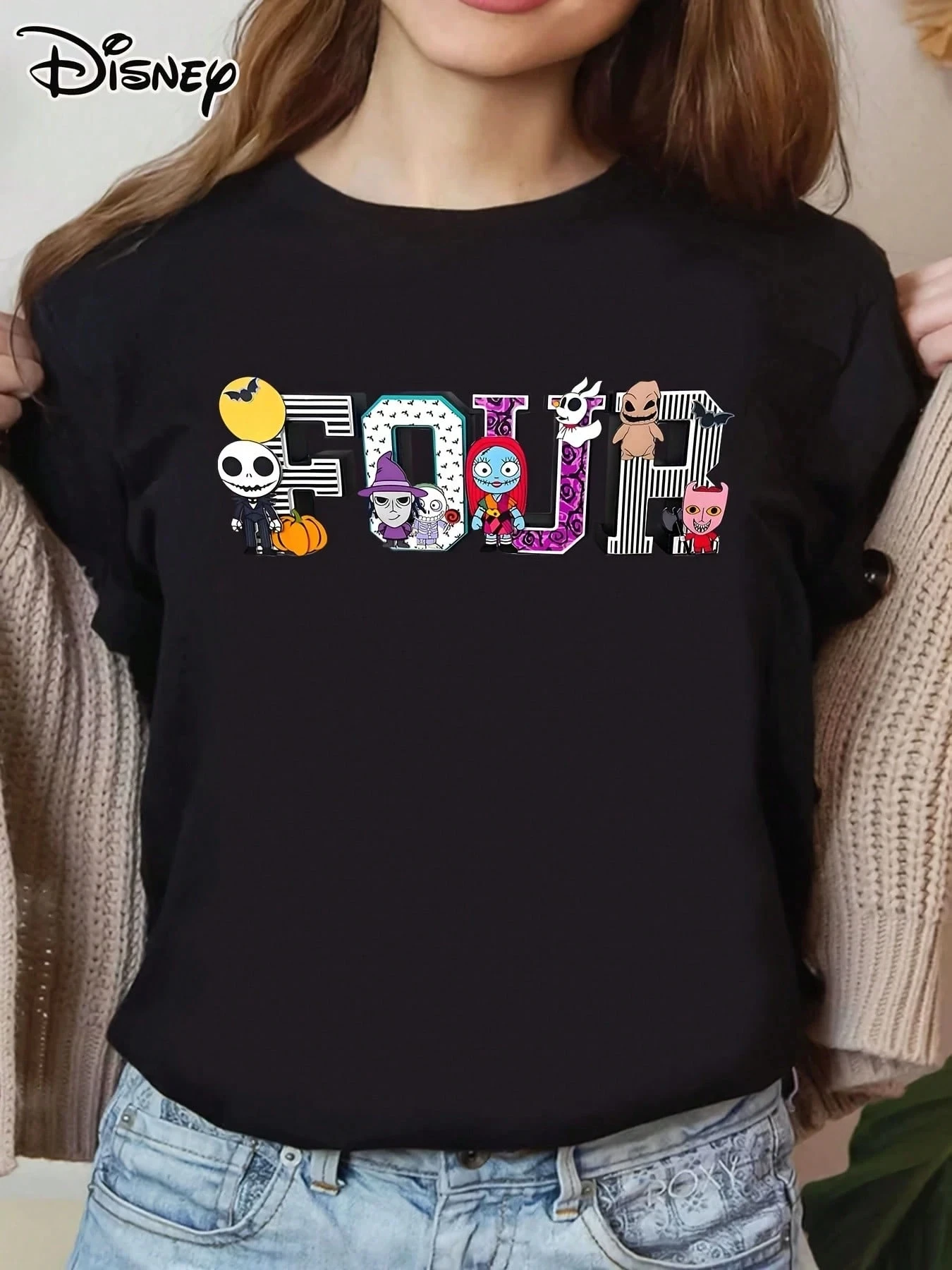 

Disney Halloween Nightmare Before Christmas T-Shirt Mickey's Horror Party 2025 Sweatshirt Jack Skeleton T-Shirt Woman Clothing