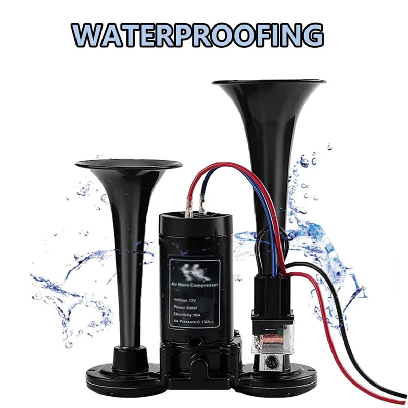 

A21F-Horn Kit, 12V 150Db Car Air Horn Super Loud 2 Trumpet Train Horn Kit With Compressor For Trucks Trains Boats Black