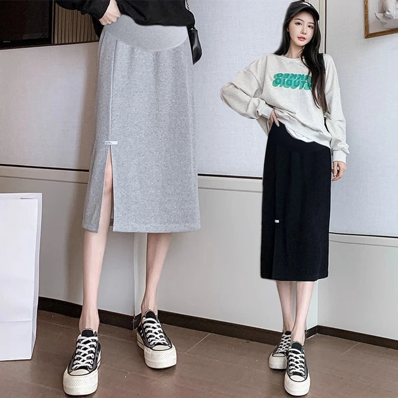 

Spring and Autumn New Pregnant Women's Skirt Casual Pure Cotton Front Split One Step Skirt Maternity Straight Pencil Skirt Slim