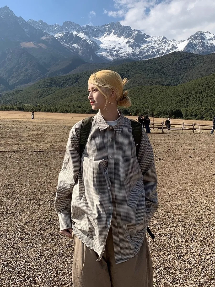 

Ретро американский клетчатый irt для мужчин и женщин, свободная пара, повседневная длинная све, хлопковый модный топ, сезонная одежда на весну и осень