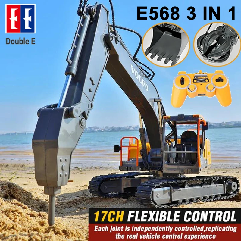Double E E568 RC Excavator 17 Channel 1:16 3 IN 1 RC Engineering Car Remote Control Crawler Truck Alloy Excavator Christmas Gift