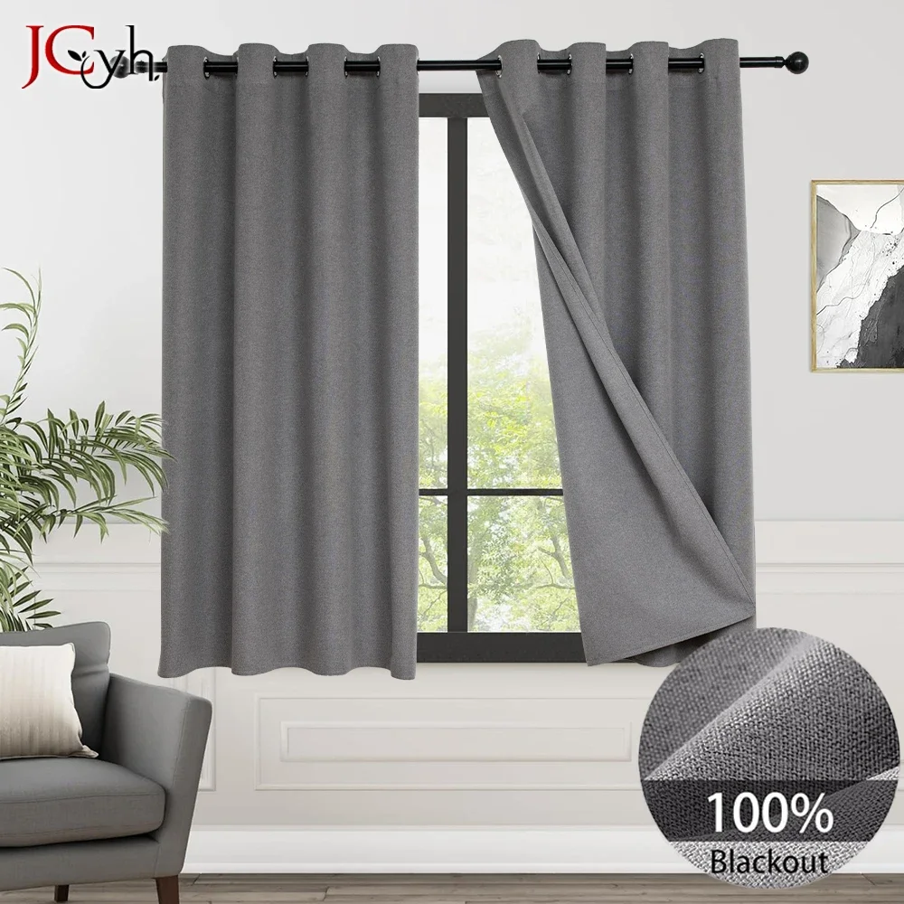 Full Blackout Short Curtains for Bedroom Window Living Room Small Curtain for Kitchen Room Divider Door Drape 100% Shading Decor