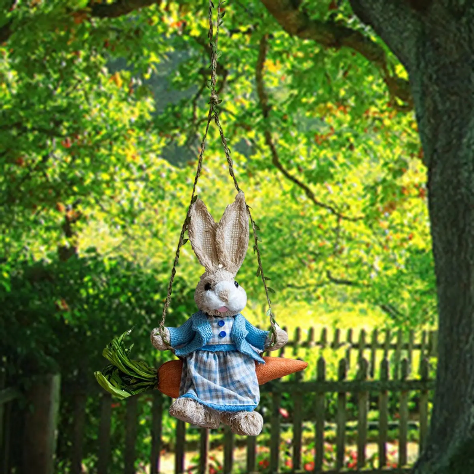 Easter Bunny Pendant Swing Bunny Figurine Hanging Rustic Swing Rabbit Hanging Ornament for Bedroom Office Ornament