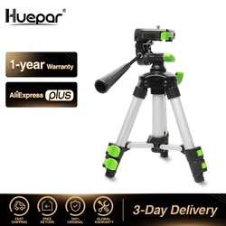 Huepar Aluminum Portable Adjustable Tripod for Laser Level Camera with 3-Way Flexible Pan Head Bubble Level 1/4