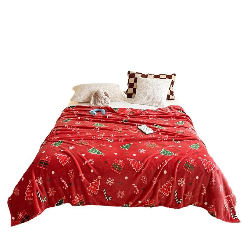 Extra Thick Christmas Flannel Blanket Soft Coral Fleece Aircon Blanket Wholesale Price Xmas Season Gift for Home Decor