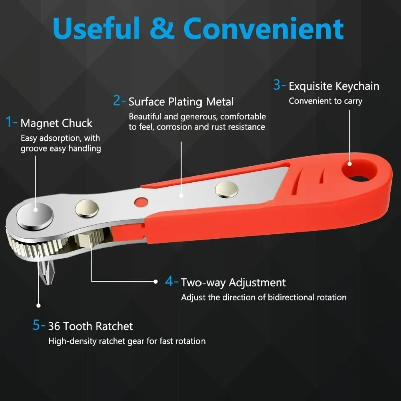 Multifunctional Cross Shaped Short Screw Orange Tool Bidirectional Ratchet Screwdriver Right Angle Magnetic Wrench